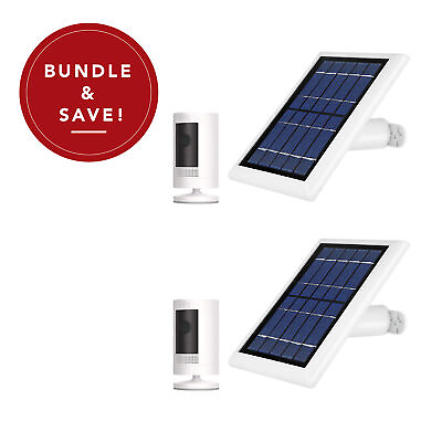 #ad Ring Stick Up Cam Battery with Solar Panel Bundle Deal Camera 2 Pack White $241.99