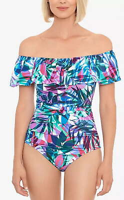 #ad Swim Solutions NEW PRISM MULTI Off the Shoulder One Piece Swimsuit Size 14 Blue $79.94