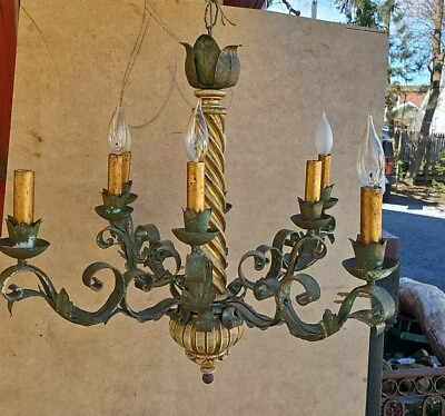 #ad Exceptional 19th Century Italian Carved Gilt Spiral Wood Bronze Leaf Chandelier $1550.00