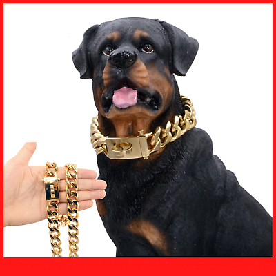 #ad Gold Dog Collar Solid Stainless Steel Choke Big Large Outdoor Walking Chain $26.88
