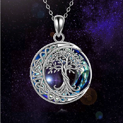 #ad TREE LIFE CREMATION CELTIC URN MOON Pendant 22quot; Sterling silver 925 necklace $19.88