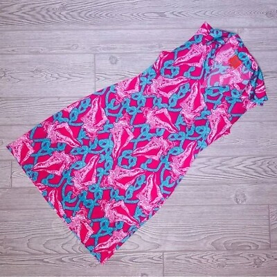 #ad Tropical tracy negoshian sleeveless Hawaiian pink amp; blue conch shell dress LG $65.00