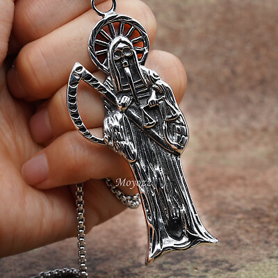 #ad Stainless Steel Santa Muerte Holy Death Grim Reaper Pendent Chain Necklace Gift $10.99