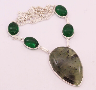 #ad Moss Prehnite 925 Silver Plated Handmade Necklace of 18quot; $3.59