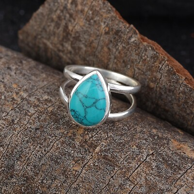 #ad Genuine Turquoise Fine Sterling Silver Ring Mothers Day Gift Jewelry O122 $14.99