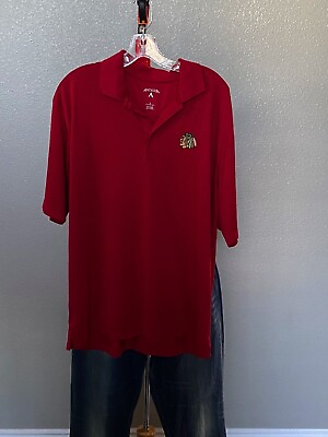 #ad Antigua Red Embroidered Chicago Black Hawks Hockey POLO SHIRT Large L $11.00