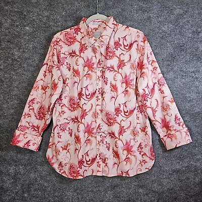 #ad Chicos 2 Shirt Womens L Red Pink Floral Button Up Non Iron $24.99