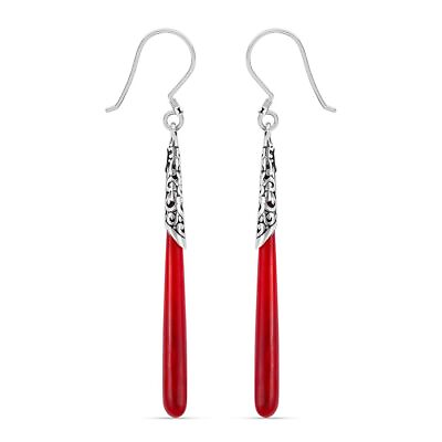 #ad Sponge Red Natural Coral Dangle Earrings 925 Sterling Silver Boho Fish Hook Gift $14.71