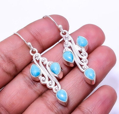 #ad Larimar 925 Sterling Silver Earring 1.95quot; E27 $13.25