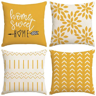 #ad Yellow Pillow Covers 18x18 Set of 4 Modern Decorative Outdoor Sofa Throw Pill... $18.23