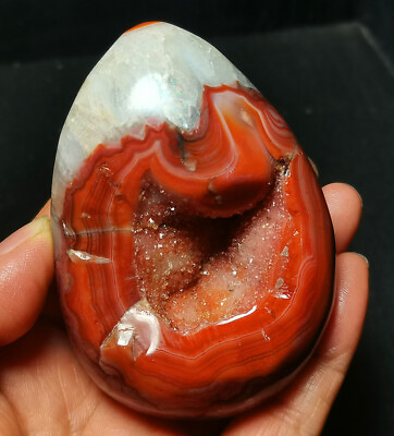 #ad TOP 224.4G Natural Polished Banded Red Agate Crystal Geode Healing R124 $71.91