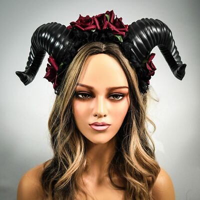 #ad Black Ram Horns Cosplay Horn Headdress Headpiece Halloween Costume $24.95