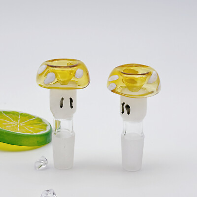 #ad 2pcs Yellow 14mm Male Smoking Slide Bowl Mushroom Thick Tobacco Glass Water Pipe $9.03