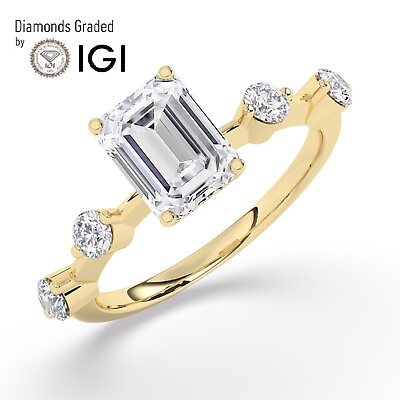 #ad IGI 2CT Solitaire Lab Grown Emerald Diamond Engagement Ring 18K Yellow Gold $1903.80