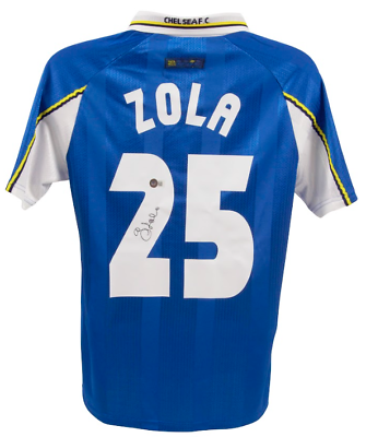 #ad Gianfranco Zola Signed Chelsea Blue Home Soccer Jersey #25 Beckett COA $379.99
