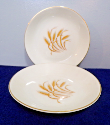 #ad Vintage Homer Laughlin Golden Wheat 22K Gold Desert Bowls Set of 2 $15.36