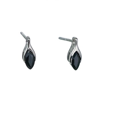 #ad Sapphire Earrings Sterling Silver SMALL Solitaire Studs Minimalist Marquise Gems GBP 49.95