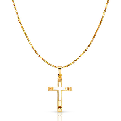 #ad 14K Yellow Gold Cross Charm Pendant with 0.9mm Wheat Chain Necklace $310.00