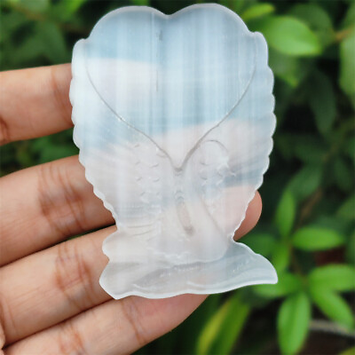 #ad 3.1quot; Natural Selenite Stone Heart Wing Carved Quartz Crystal Decorate Care 1pcs $15.98