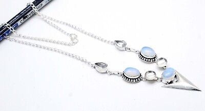 #ad 925 Sterling Silver Opalite amp; Topaz Gemstone Jewelry Necklace Size 17 18quot; $16.99