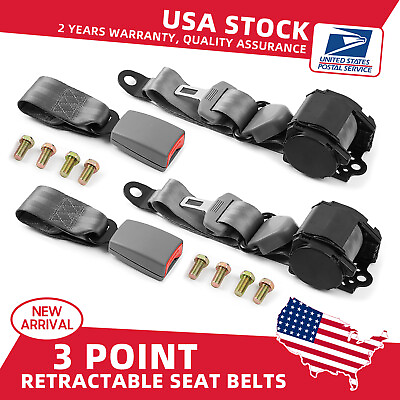 #ad 2 Universal 3 Point Retractable Gray Seat Belt For Mitsubishi 3000GT 1998 1999 $42.49