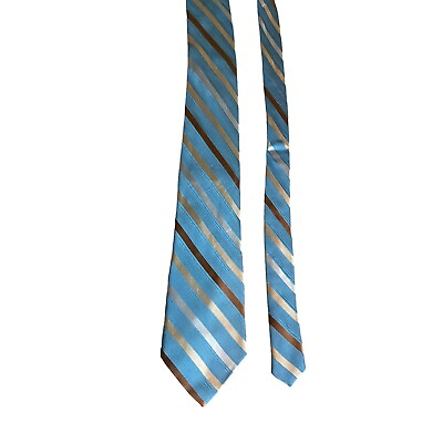 #ad Claiborne Mens Necktie American Stripe 100% Silk Blue Gold Silver Work Dad Gift $7.99