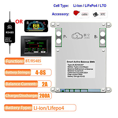 #ad JK SMART BMS 4S 8S 200A LiFePo4 Li ion Battery 2A Active Balance BT RS485 lot $42.23