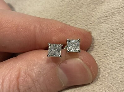 #ad 925 Silver 2.00 Carat Lab Created Diamond Princess Cut Solitaire Stud Earrings $21.99