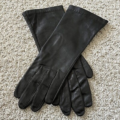 #ad Women Vintage Black Leather Gloves Sz 7.5 Soft Antron Lined Wrist Driving Drive $25.00