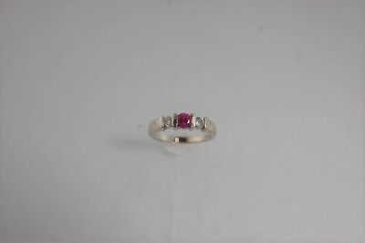 #ad I 7149 14K WHITE GOLD RING WITH PINK STONE AND DIAMONDS C $316.00
