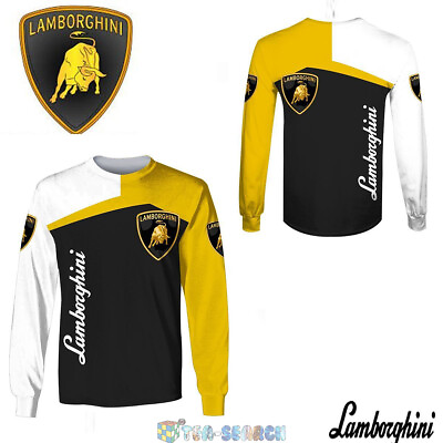 #ad Lamborghini Long sleeve Shirt 3D Racing Size S 5XL Printed 3D White Yellow $27.99