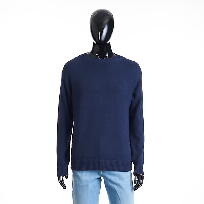 #ad LORO PIANA 1600$ Dark Sea Blue Rapallo Crewneck Jumper Sweater Egyptian Cotton $1290.00