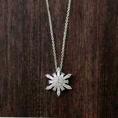 #ad 1.00 Ct Round Simulated Diamond Snowflake Pendant Necklace 14K White Gold Plated $42.39