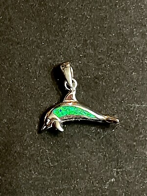 #ad Sterling Silver Dolphin Pendant With Opal Inlay $40.00