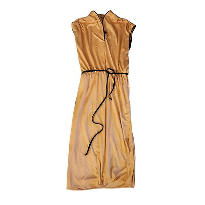 #ad Joan Curtis Vintage Union Made Light Sheen Gold Midi Dress Size Medium Black Tri $25.00
