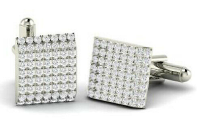 #ad 2.40CT White Cubic Zirconia In 935 Argentium Silver Cufflinks For Men#x27;s Jewelry $299.00
