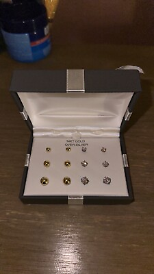 #ad set of six pairs of earrings gold amp; studs over silver. $60.00