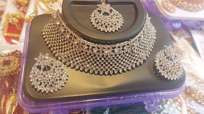 #ad Ethnic Indian Bollywood Silver Plated Fashion Bridal Jewelry Necklace Set $24.99
