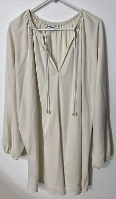 #ad Elizabeth amp; James Ivory Shift Dress Tasseled Puff Dolman Sleeve Lined Elegant M $21.60