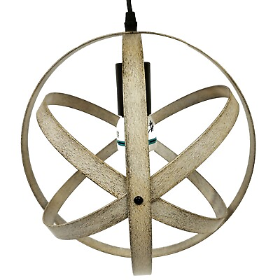 #ad Vintage Metal Spherical Pendant Light Ash Woodgrain Industrial Hanging Globe NEW $25.47