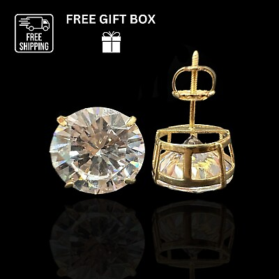 #ad 14k Heavy Basket Yellow Gold Round AAA Quality CZ Stud with Screw Back $54.12