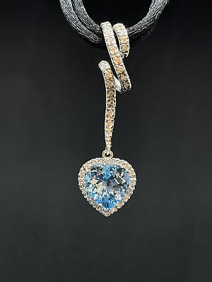 #ad Gilan 18k Heart Topaz Round Diamond Necklace Silk Cord St. Valentines $2500.00