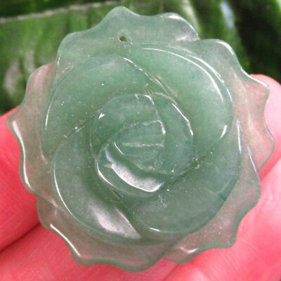 #ad 33x7mm Carved Green Aventurine Flower Pendant Bead D90289 $14.99