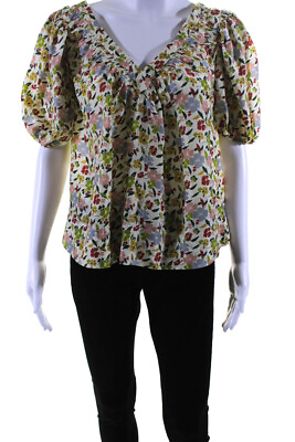#ad The Great Womens Short Sleeve V Neck Silk Floral Top White Multi Size 1 $85.39