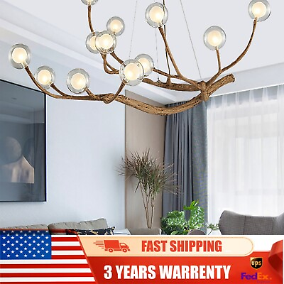 #ad Retro LED Glass Ball Chandelier Tree Branch Pendant Glass Bubble Lampshade 36W $214.00