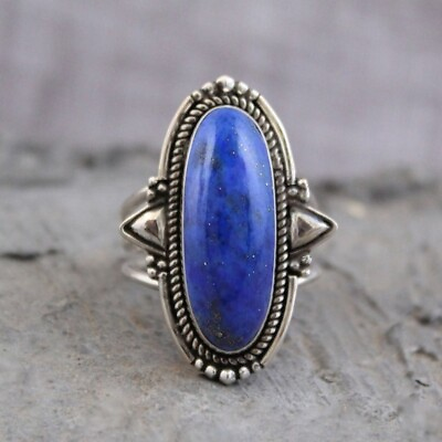 #ad Natural Lapis Lazuli 925 Sterling Silver Women Fine Jewelry Ring $13.59