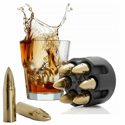 #ad Metal Whiskey Stones Stainless Steel Whiskey Bullet Rocks Metal Set of 6 Gold $15.99