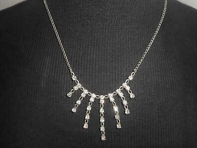 #ad Vintage 1990s Crystal Chandelier Choker Necklace Silver Tone 7 Strand 9quot; Long $21.99