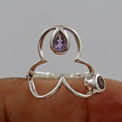 #ad Natural Purple Amethyst Tree Shaped Sterling Silver Ring Women Jewelry Size 9 $22.39