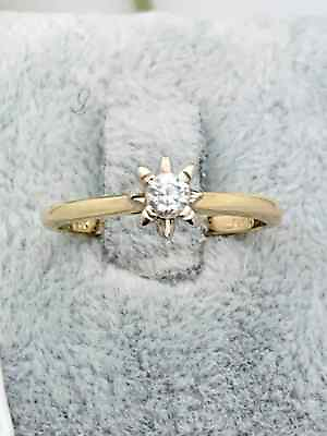 #ad 14K Gold Diamond Solitaire Engagement Ring MCM 0.12 Ct Starburst SI2 G $399.00